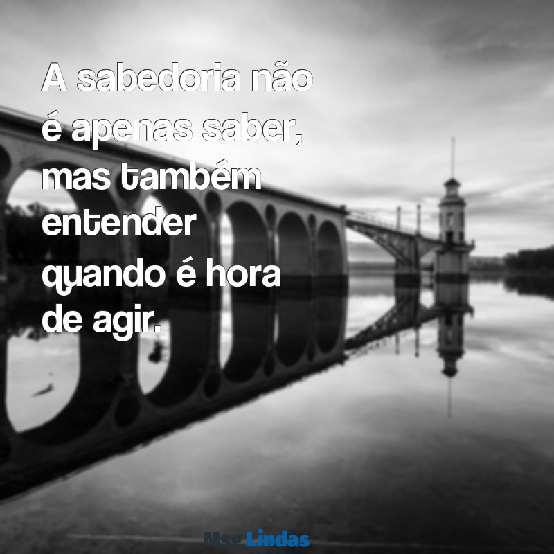 mensagens inteligentes A sabedoria não é apenas saber, mas também entender quando é hora de agir.