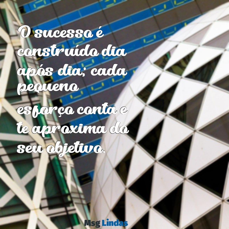 mensagens de motivação para os alunos O sucesso é construído dia após dia; cada pequeno esforço conta e te aproxima do seu objetivo.