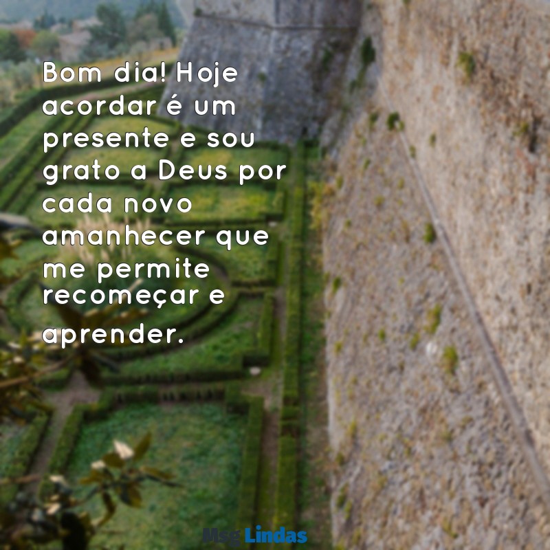 mensagens de bom dia de agradecimento a deus Bom dia! Hoje acordar é um presente e sou grato a Deus por cada novo amanhecer que me permite recomeçar e aprender.