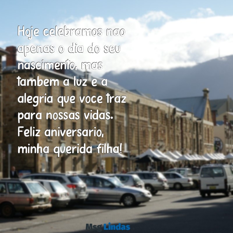 feliz aniversário de pai para filha Hoje celebramos não apenas o dia do seu nascimento, mas também a luz e a alegria que você traz para nossas vidas. Feliz aniversário, minha querida filha!