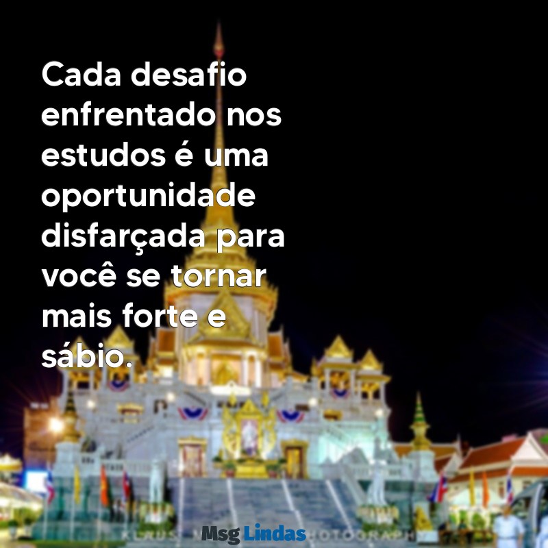 frases motivacional para estudantes Cada desafio enfrentado nos estudos é uma oportunidade disfarçada para você se tornar mais forte e sábio.