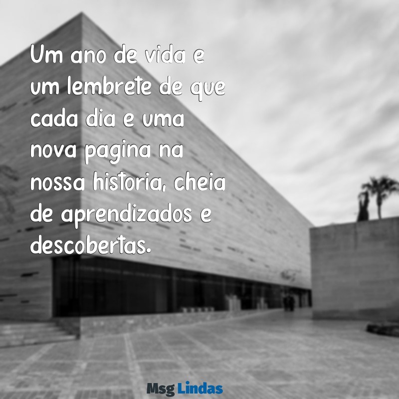 1 ano de vida Um ano de vida é um lembrete de que cada dia é uma nova página na nossa história, cheia de aprendizados e descobertas.