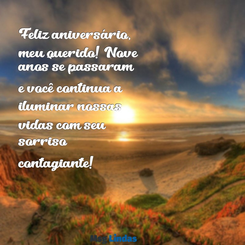 feliz aniversário filho 9 anos Feliz aniversário, meu querido! Nove anos se passaram e você continua a iluminar nossas vidas com seu sorriso contagiante!