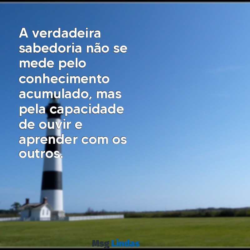 mensagens de sabedoria e humildade A verdadeira sabedoria não se mede pelo conhecimento acumulado, mas pela capacidade de ouvir e aprender com os outros.