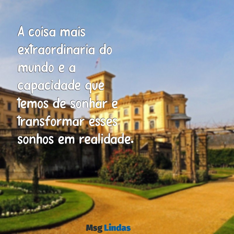 a coisa mais extraordinária do mundo A coisa mais extraordinária do mundo é a capacidade que temos de sonhar e transformar esses sonhos em realidade.