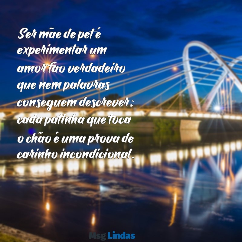 mensagens para mães de pets Ser mãe de pet é experimentar um amor tão verdadeiro que nem palavras conseguem descrever; cada patinha que toca o chão é uma prova de carinho incondicional.