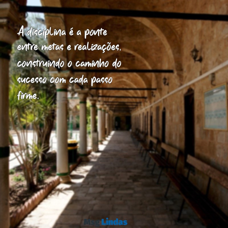 mensagens de disciplina A disciplina é a ponte entre metas e realizações, construindo o caminho do sucesso com cada passo firme.