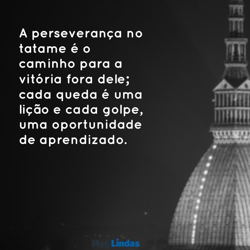 mensagens jiu jitsu A perseverança no tatame é o caminho para a vitória fora dele; cada queda é uma lição e cada golpe, uma oportunidade de aprendizado.