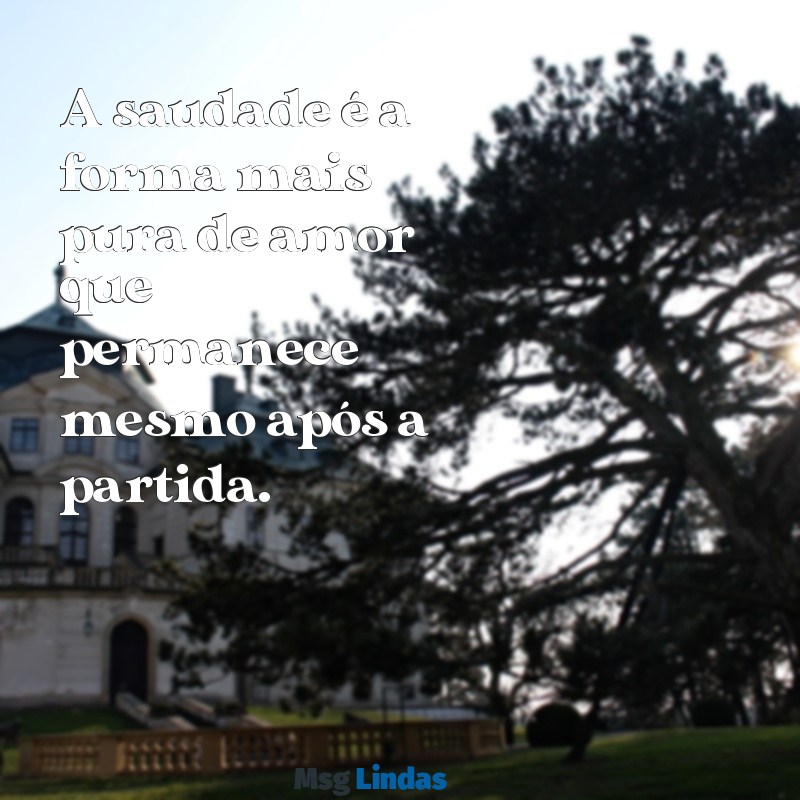 perda de um ente querido mensagens A saudade é a forma mais pura de amor que permanece mesmo após a partida.