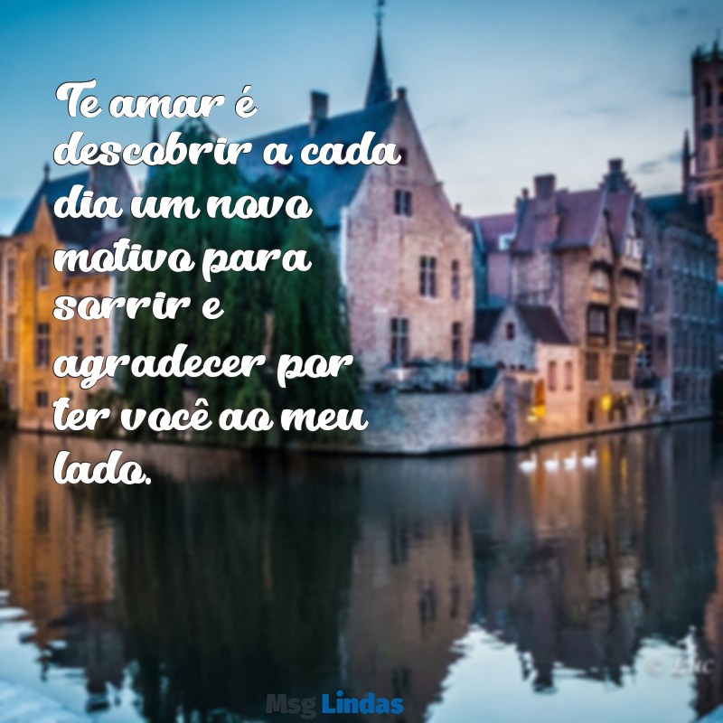 as melhores mensagens apaixonadas Te amar é descobrir a cada dia um novo motivo para sorrir e agradecer por ter você ao meu lado.