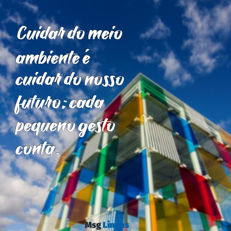 meio ambiente frases Cuidar do meio ambiente é cuidar do nosso futuro; cada pequeno gesto conta.