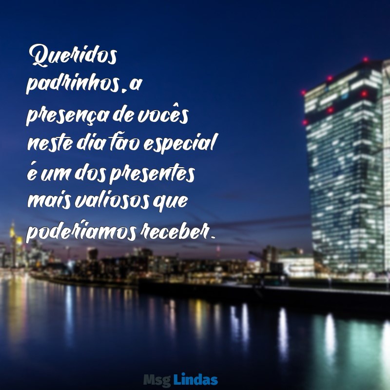 carta para padrinhos de casamento Queridos padrinhos, a presença de vocês neste dia tão especial é um dos presentes mais valiosos que poderíamos receber.