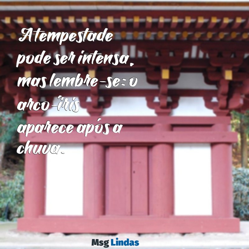 frases para momentos difíceis A tempestade pode ser intensa, mas lembre-se: o arco-íris aparece após a chuva.