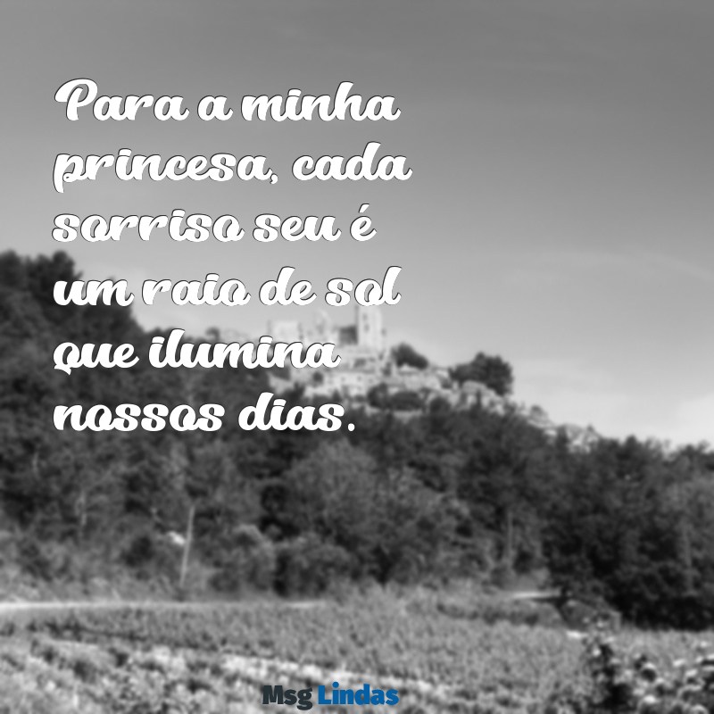 mensagens filha bebe Para a minha princesa, cada sorriso seu é um raio de sol que ilumina nossos dias.