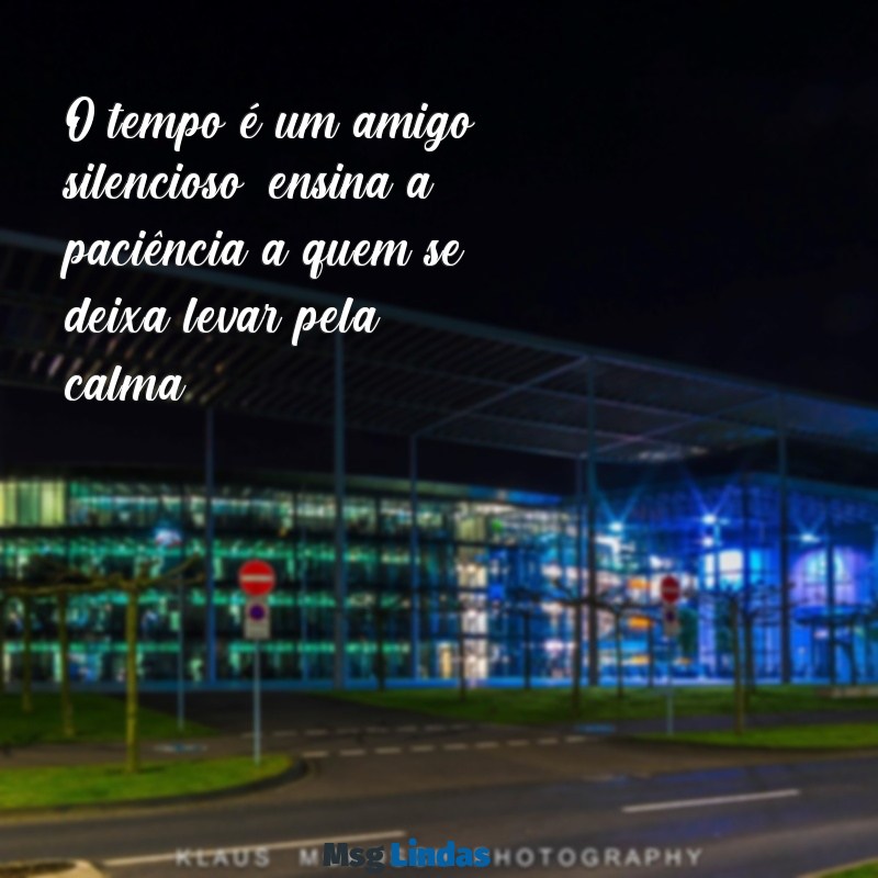 tempo vai com calma filhos O tempo é um amigo silencioso; ensina a paciência a quem se deixa levar pela calma.