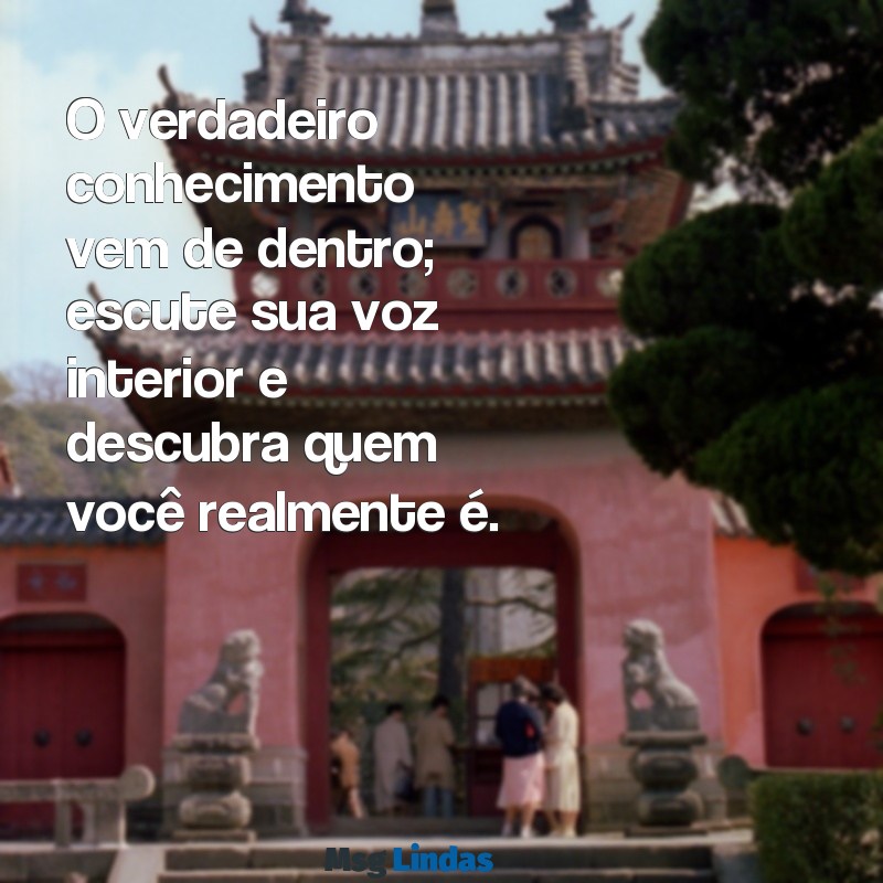 mensagens de autoconhecimento O verdadeiro conhecimento vem de dentro; escute sua voz interior e descubra quem você realmente é.