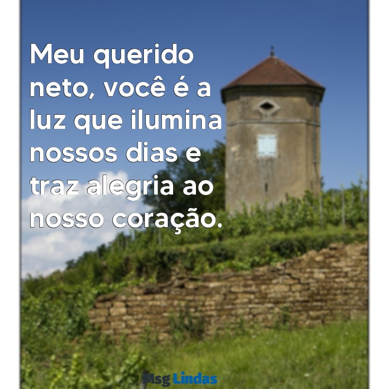 texto para neto Meu querido neto, você é a luz que ilumina nossos dias e traz alegria ao nosso coração.