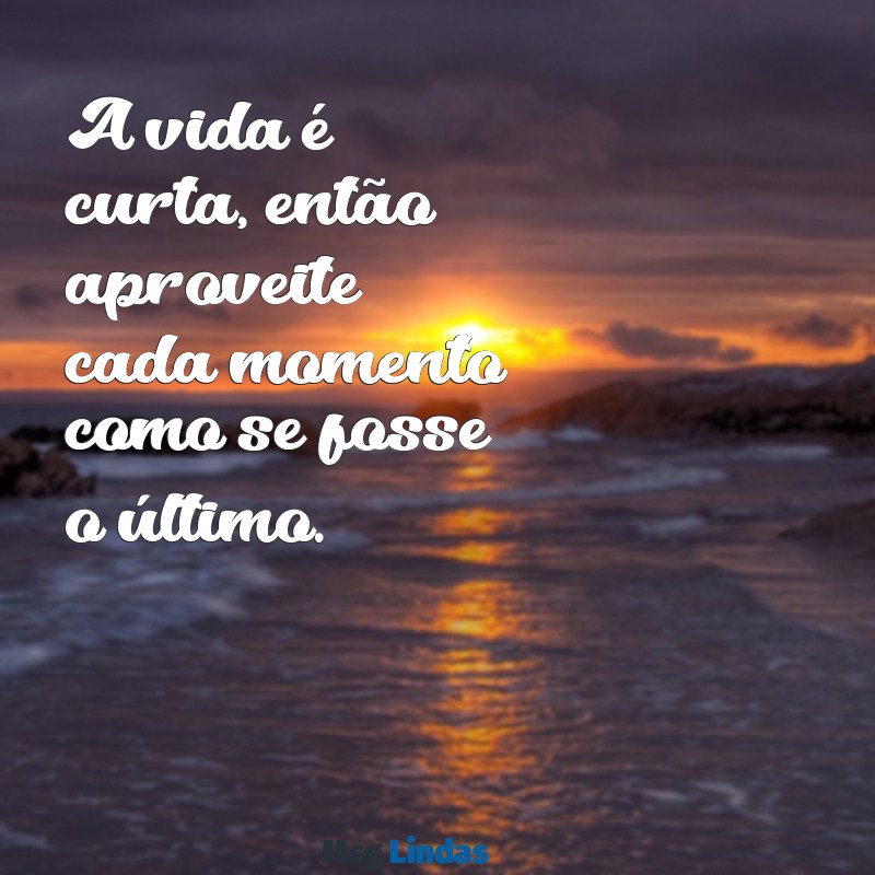 melhores frases para status A vida é curta, então aproveite cada momento como se fosse o último.