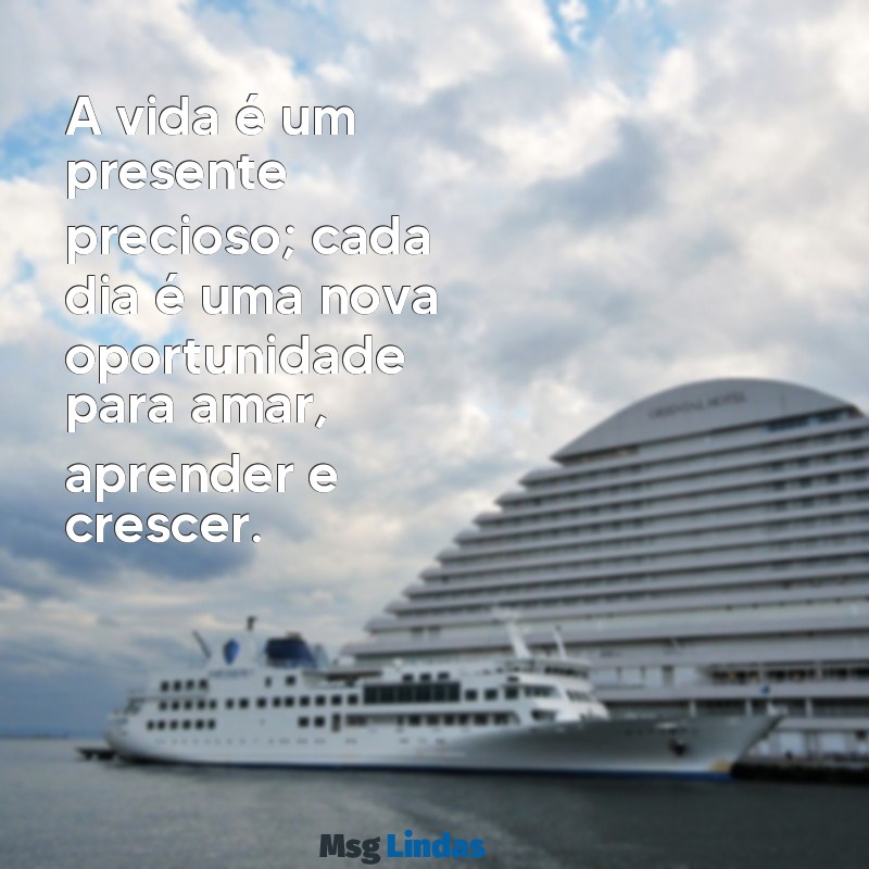 mensagens viver a vida A vida é um presente precioso; cada dia é uma nova oportunidade para amar, aprender e crescer.