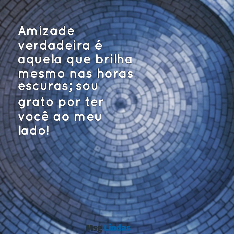 mensagens de amizade sincera para whatsapp Amizade verdadeira é aquela que brilha mesmo nas horas escuras; sou grato por ter você ao meu lado!