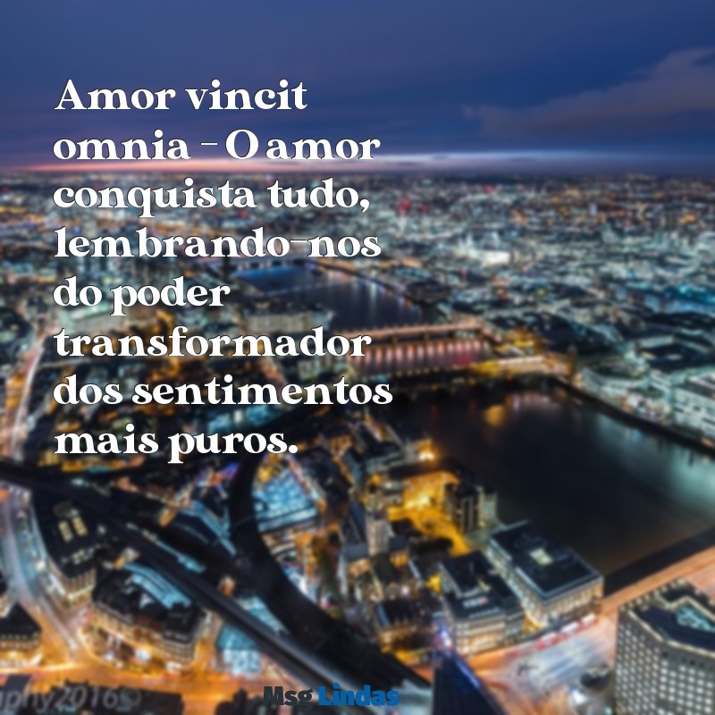 palavras bonitas em latim Amor vincit omnia - O amor conquista tudo, lembrando-nos do poder transformador dos sentimentos mais puros.