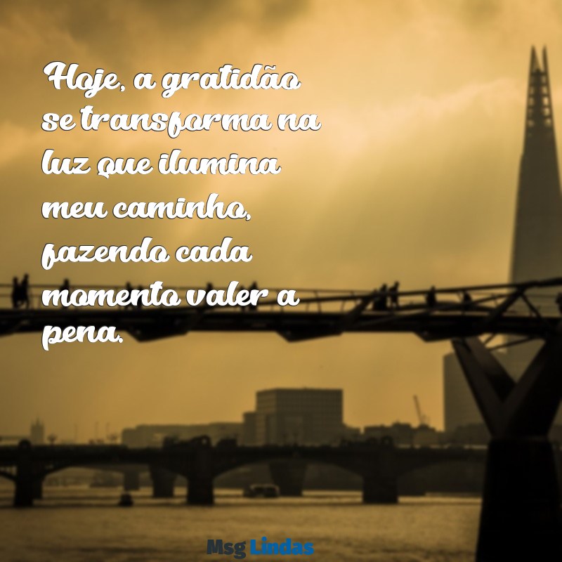 para hoje gratidão Hoje, a gratidão se transforma na luz que ilumina meu caminho, fazendo cada momento valer a pena.