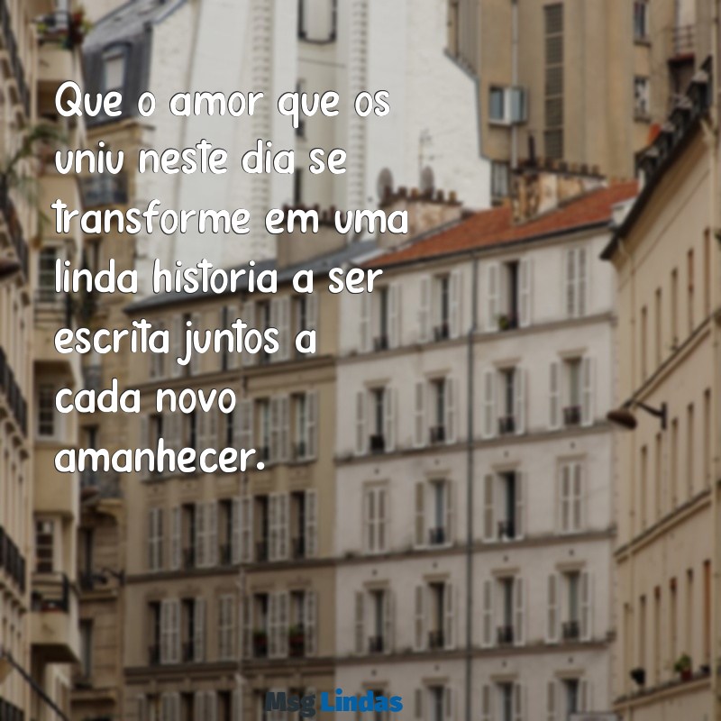 mensagens aos recem casados Que o amor que os uniu neste dia se transforme em uma linda história a ser escrita juntos a cada novo amanhecer.