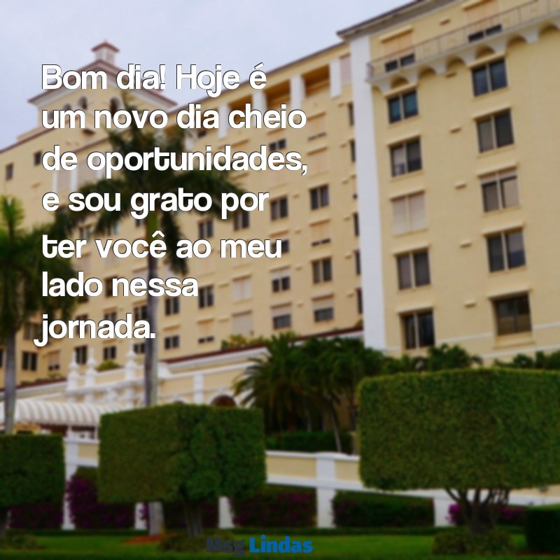 mensagens de agradecimento e bom dia Bom dia! Hoje é um novo dia cheio de oportunidades, e sou grato por ter você ao meu lado nessa jornada.