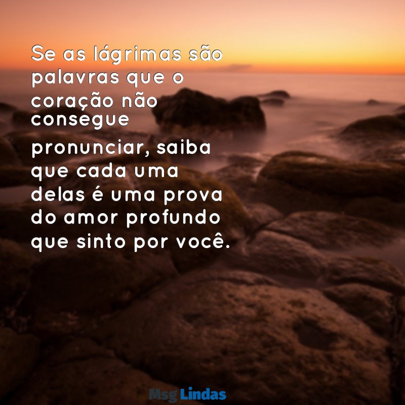 mensagens de amor para namorada chorar Se as lágrimas são palavras que o coração não consegue pronunciar, saiba que cada uma delas é uma prova do amor profundo que sinto por você.