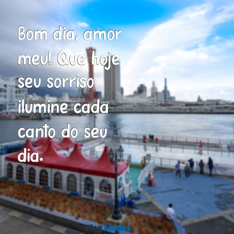 bom dia amor meu Bom dia, amor meu! Que hoje seu sorriso ilumine cada canto do seu dia.