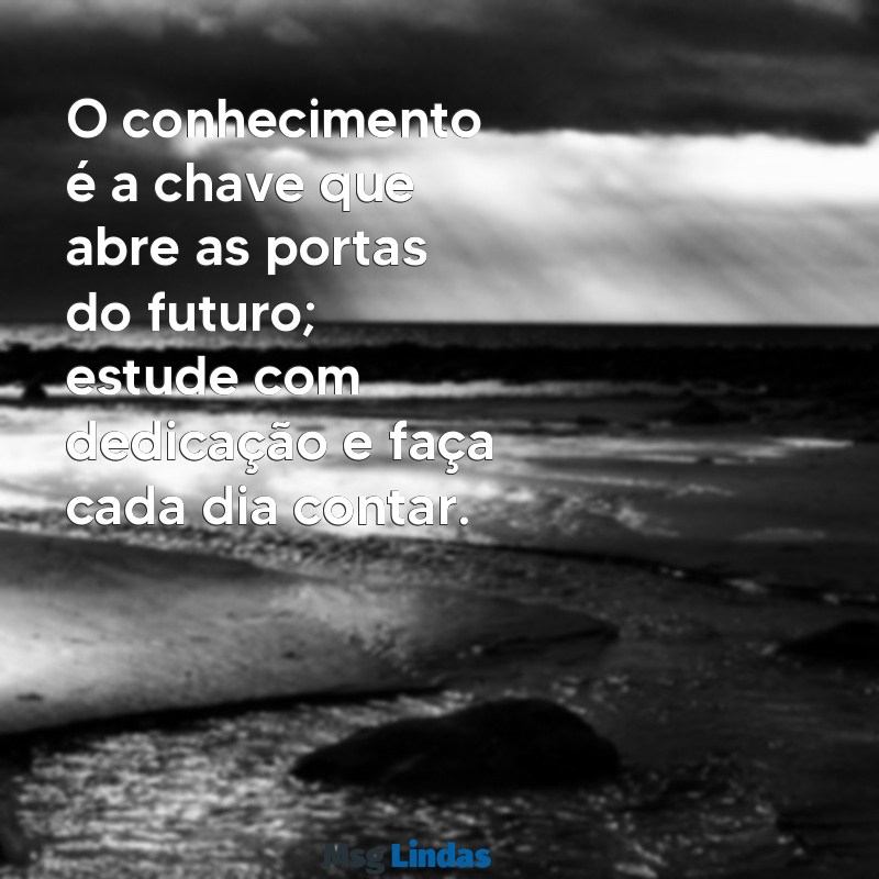 mensagens ao estudante O conhecimento é a chave que abre as portas do futuro; estude com dedicação e faça cada dia contar.