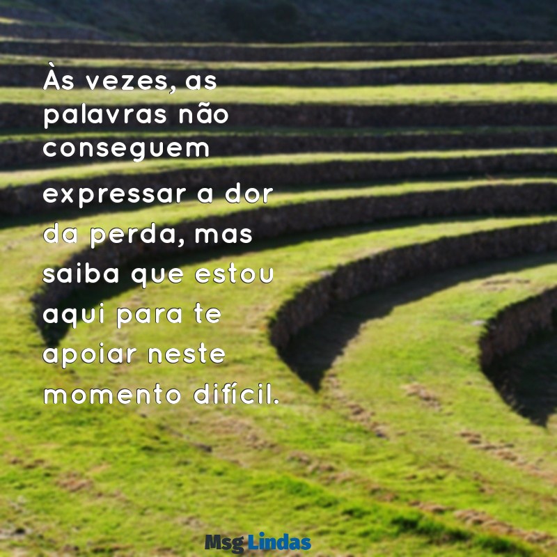 texto para consolar uma pessoa que perdeu alguém Às vezes, as palavras não conseguem expressar a dor da perda, mas saiba que estou aqui para te apoiar neste momento difícil.