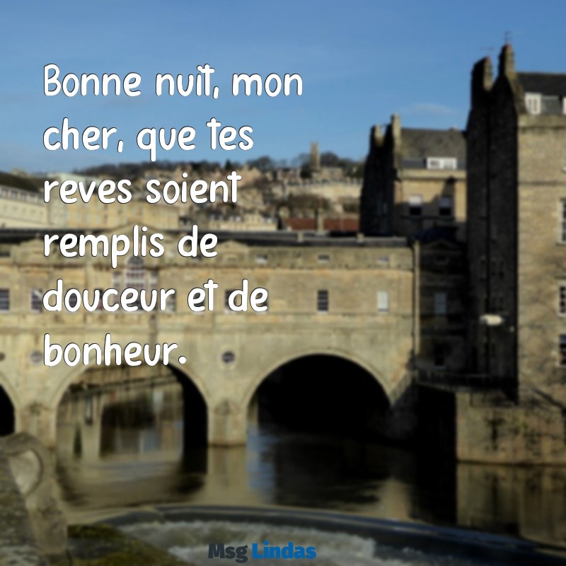 mensagens de boa noite em francês Bonne nuit, mon cher, que tes rêves soient remplis de douceur et de bonheur.