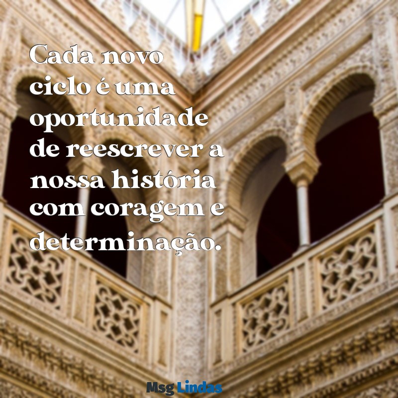 mensagens sobre novo ciclo Cada novo ciclo é uma oportunidade de reescrever a nossa história com coragem e determinação.