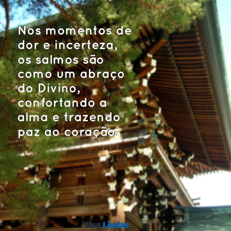 salmos lindos Nos momentos de dor e incerteza, os salmos são como um abraço do Divino, confortando a alma e trazendo paz ao coração.