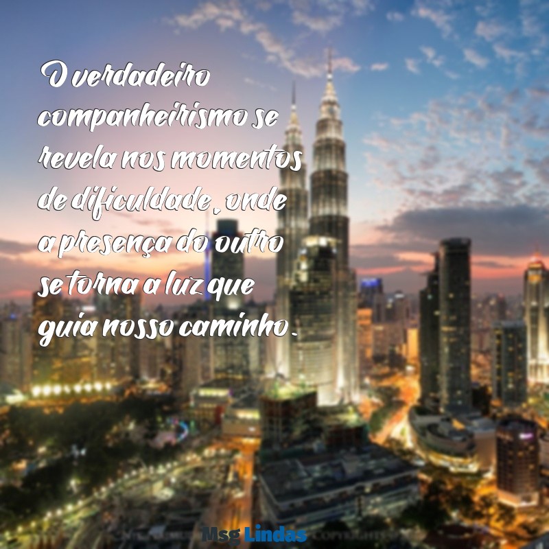 reflexão sobre companheirismo O verdadeiro companheirismo se revela nos momentos de dificuldade, onde a presença do outro se torna a luz que guia nosso caminho.