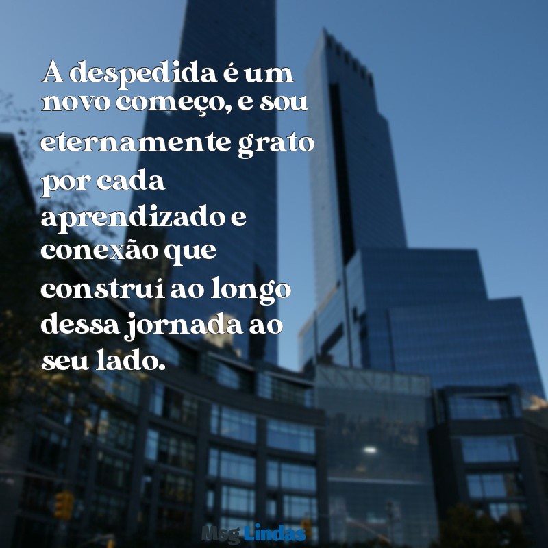 despedida:piszb0ssr8y= mensagens de agradecimento profissional A despedida é um novo começo, e sou eternamente grato por cada aprendizado e conexão que construí ao longo dessa jornada ao seu lado.