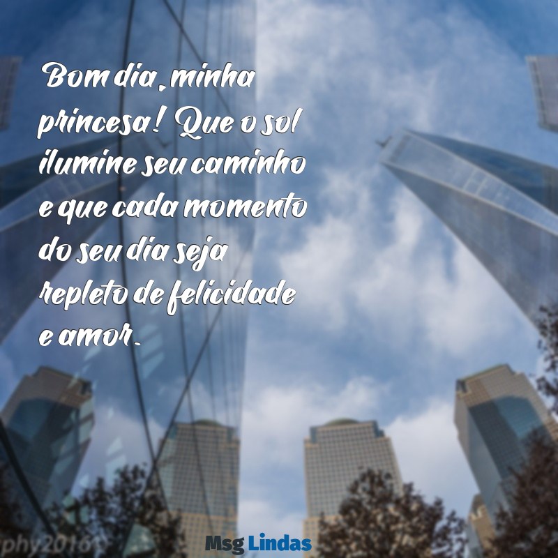 bom dia minha princesa texto Bom dia, minha princesa! Que o sol ilumine seu caminho e que cada momento do seu dia seja repleto de felicidade e amor.