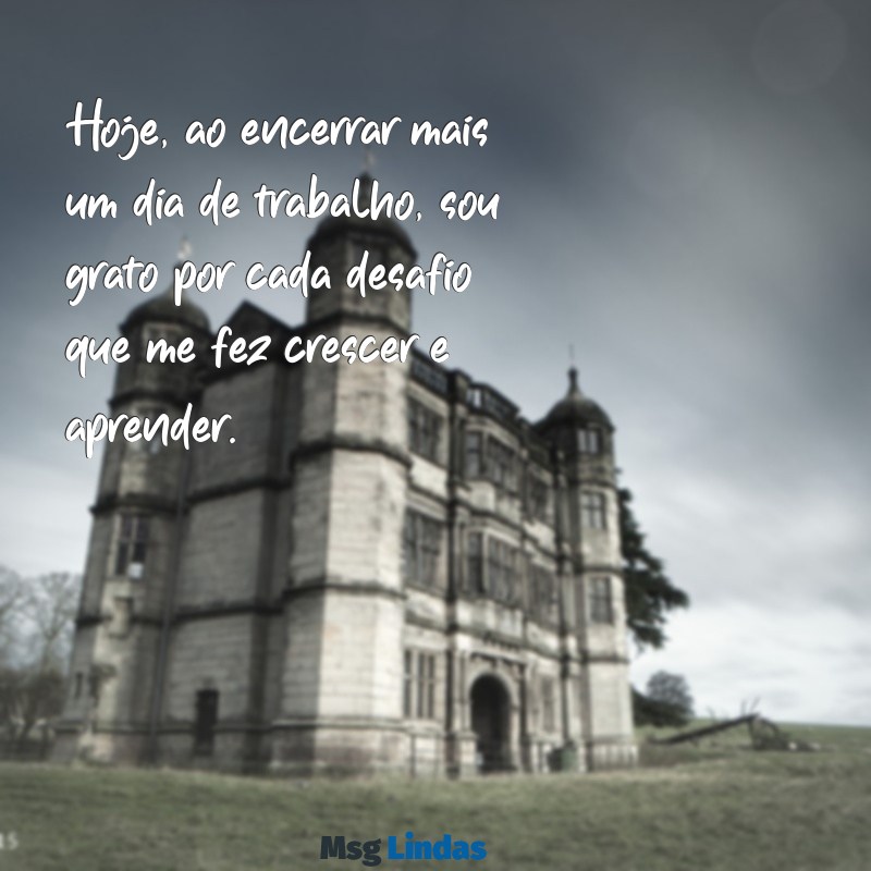 gratidão por mais um dia de trabalho vencido Hoje, ao encerrar mais um dia de trabalho, sou grato por cada desafio que me fez crescer e aprender.