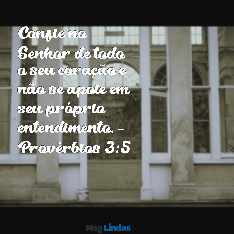 frases bíblica para foto Confie no Senhor de todo o seu coração e não se apoie em seu próprio entendimento. - Provérbios 3:5