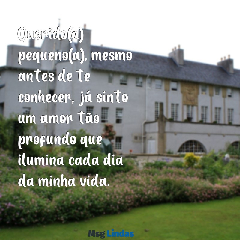 carta para bebê na barriga Querido(a) pequeno(a), mesmo antes de te conhecer, já sinto um amor tão profundo que ilumina cada dia da minha vida.