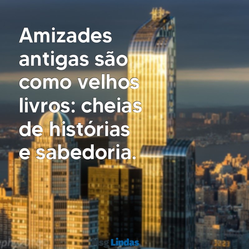 amizade antiga frases curtas Amizades antigas são como velhos livros: cheias de histórias e sabedoria.