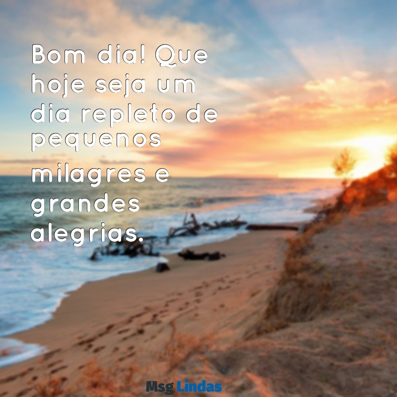 frases bom dia especial Bom dia! Que hoje seja um dia repleto de pequenos milagres e grandes alegrias.