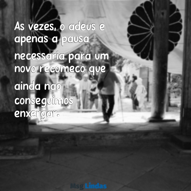 texto de adeus Às vezes, o adeus é apenas a pausa necessária para um novo recomeço que ainda não conseguimos enxergar.