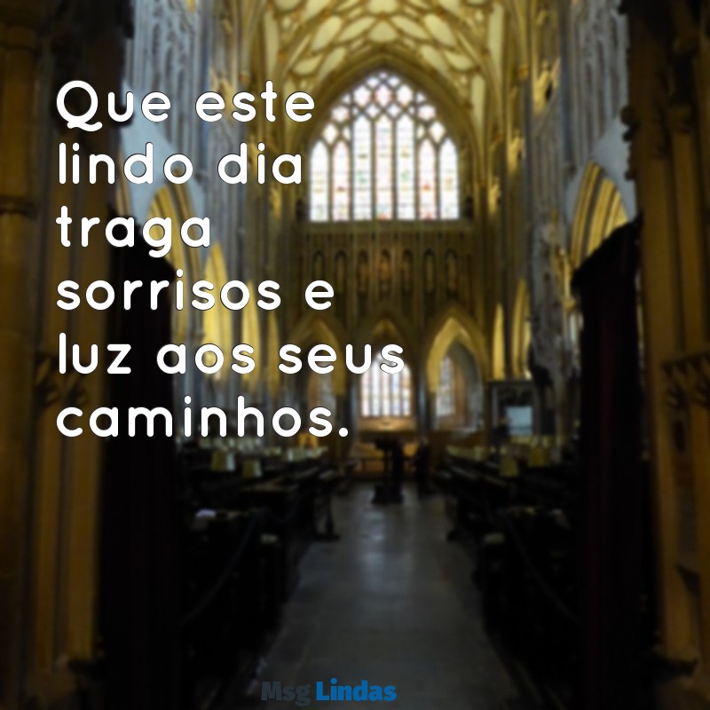 lindo dia pra você Que este lindo dia traga sorrisos e luz aos seus caminhos.