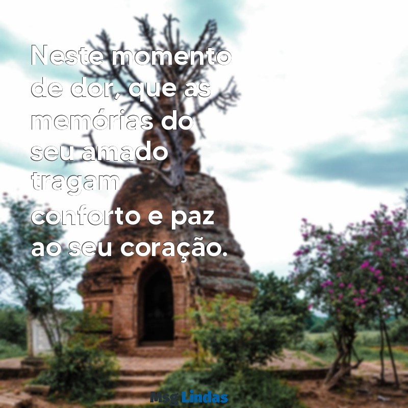 mensagens de pesar por morte Neste momento de dor, que as memórias do seu amado tragam conforto e paz ao seu coração.