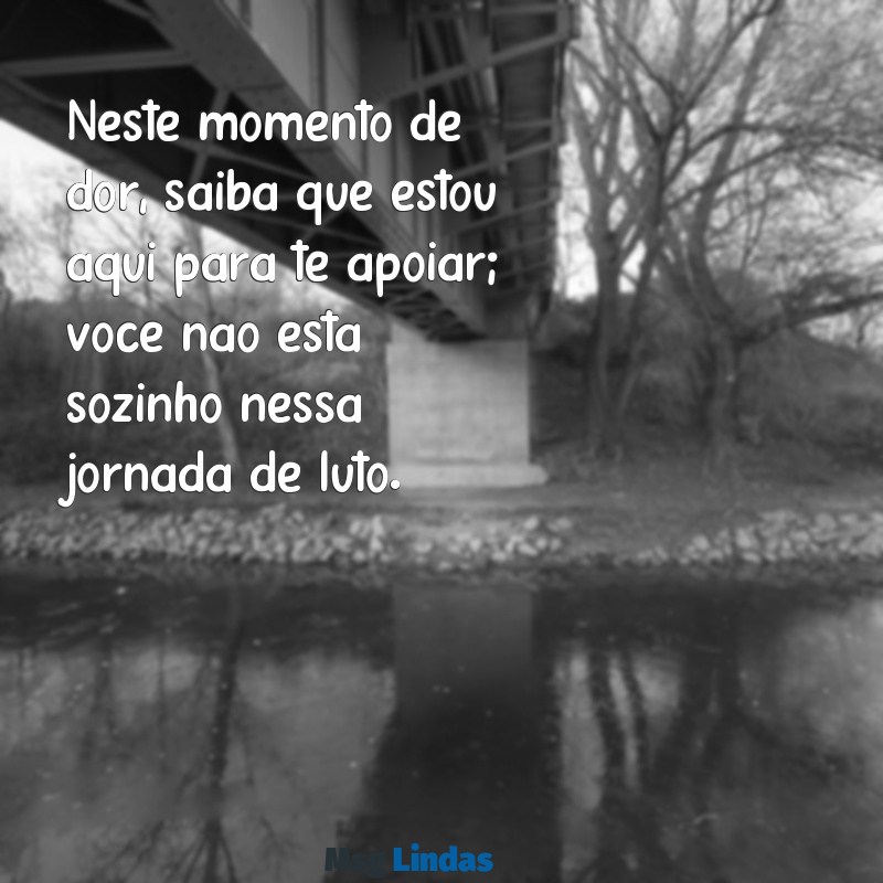 mensagens de conforto para um amigo de luto Neste momento de dor, saiba que estou aqui para te apoiar; você não está sozinho nessa jornada de luto.