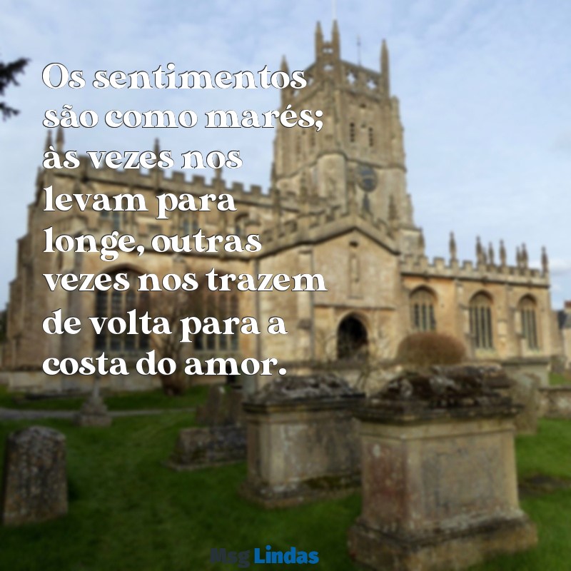 sentimentos frases Os sentimentos são como marés; às vezes nos levam para longe, outras vezes nos trazem de volta para a costa do amor.