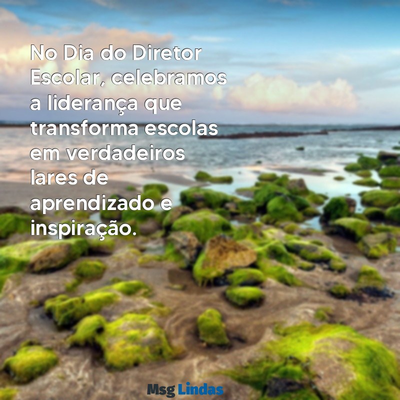 mensagens dia do diretor escolar No Dia do Diretor Escolar, celebramos a liderança que transforma escolas em verdadeiros lares de aprendizado e inspiração.