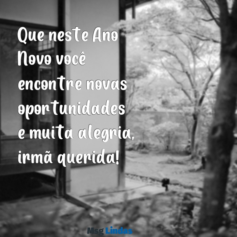 feliz ano novo irma Que neste Ano Novo você encontre novas oportunidades e muita alegria, irmã querida!